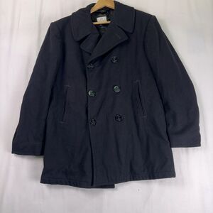 US Navy Pea Coat Mens 42R Large Double Breasted Wool Blend Black Military Jacket